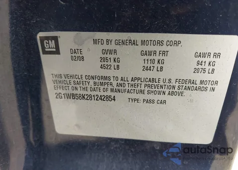 2008 Chevrolet Impala Ls from USA, damaged, VIN 2G1WB58K281242854
